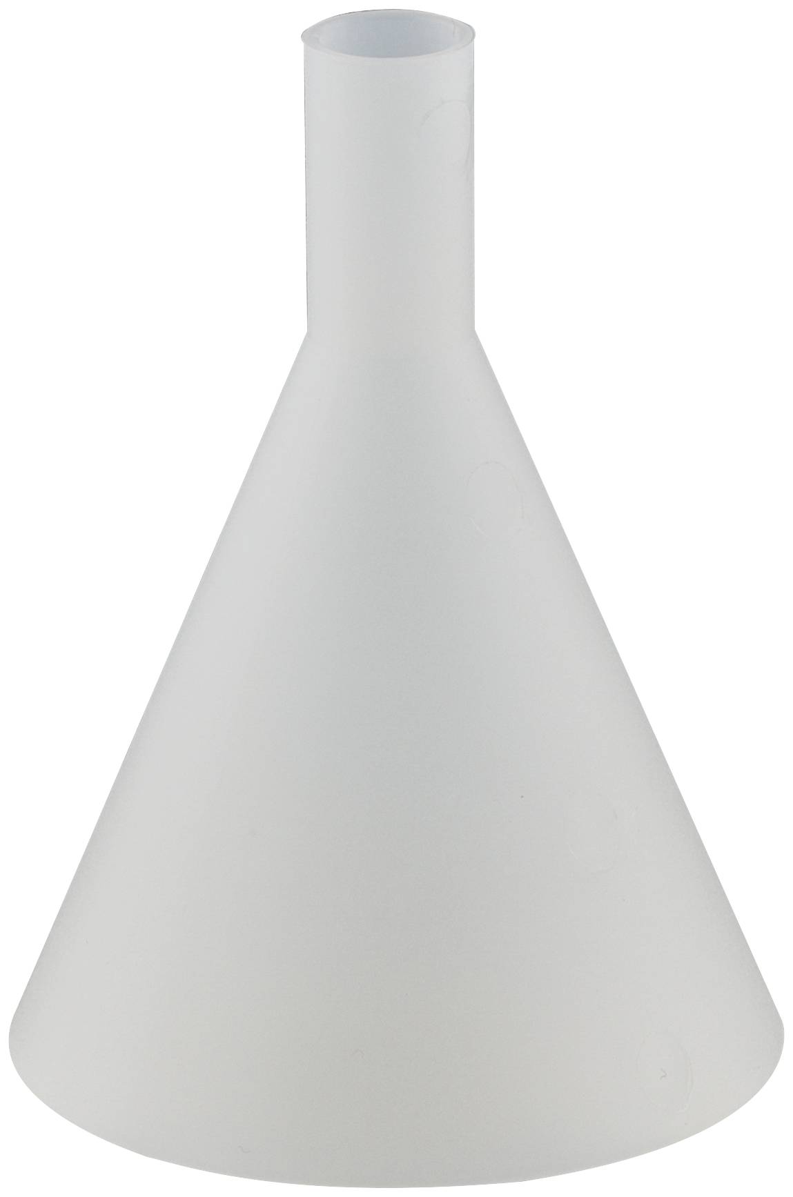 White conical laboratory funnel with a cylindrical top opening, shown on a plain background.<br>