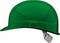 Green safety helmet against a white background, side view, showing helmet shape and chin straps.