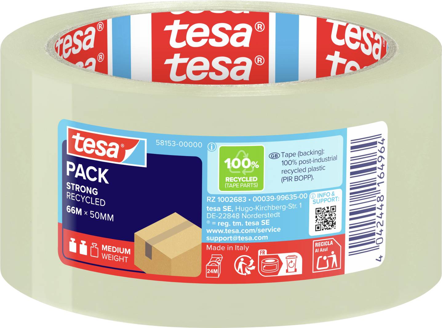 tesa ECO & STRONG 58153-00000-00 Packaging tape tesapack® Transparent (L x W) 66 m x 50 mm 1 pc(s)