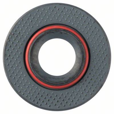 Black, round flange bearing with a red inner ring on a white background.