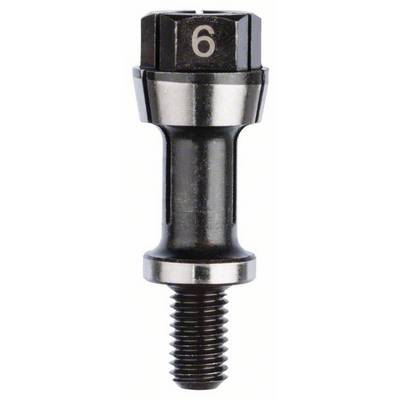 A black screw bolt with a silver, hexagonal head, on which the number '6' is engraved.