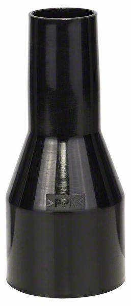 A black plastic adapter with a narrower end, potentially suitable for connecting hoses or pipes.