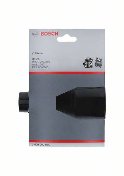 'Bosch' vacuum cleaner adapter, model for PAS 1000/850 and GAS 1000. Black adapter on a grey background with editorial details.