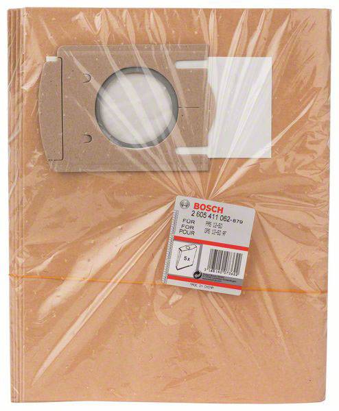 'Bosch' vacuum cleaner bags, packaged in transparent film. Contains five bags for specific Bosch models.