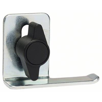 Metal swing hooks with plastic handle on rectangular base.