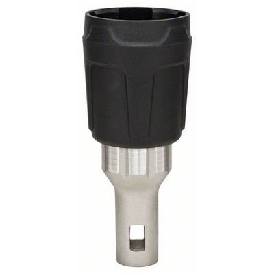A black adapter with a metal base and a square slot, suitable for power sockets or tool connections.