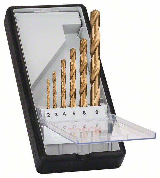 Bosch Accessories 2607010530 HSS Metal twist drill bit set 6-piece 2 mm, 3 mm, 4 mm, 5 mm, 6 mm, 8 mm TiN DIN 338 Cylinder shank 1 Set