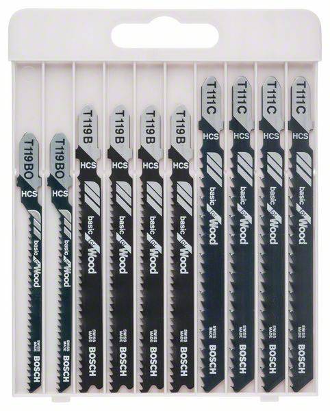 Bosch Accessories 2607010629 Stichsageblatt-Set, Basic for wood, 10-piece, T 119 BO T119B T 111 C 1 Set