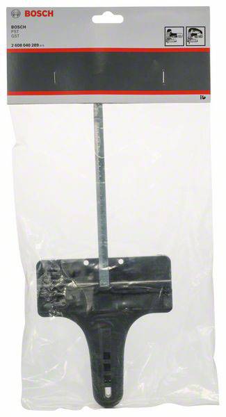 Packaged Bosch jigsaw handle, model GST, in plastic film. Upper part of the packaging displays the Bosch logo and product information.