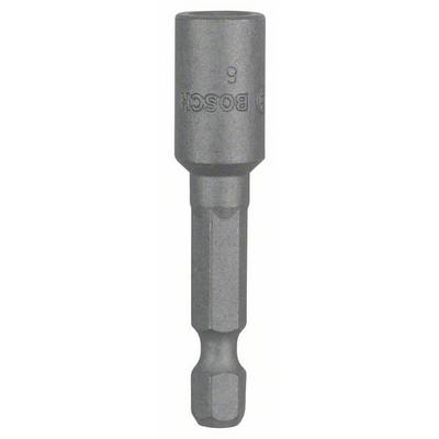 Six-sided screwdriver bit from Bosch with magnetic tip for screws and nuts, grey metal, industrial tool.
