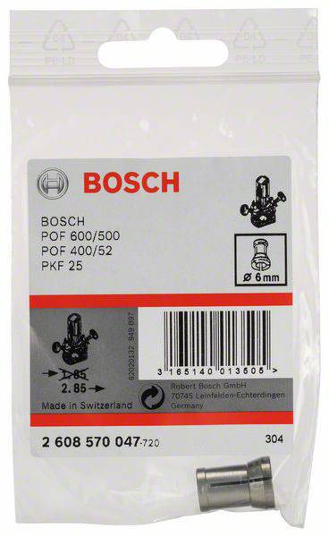 Replacement part in original Bosch packaging for POF 600/500, POF 400/52, PKF 25. Contains specific technical details and barcode.