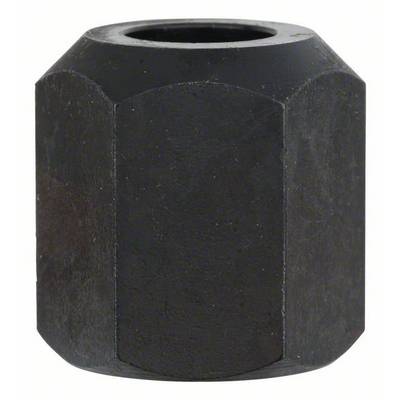 A hexagonal, black metal object, resembling a large nut, with a central opening.
