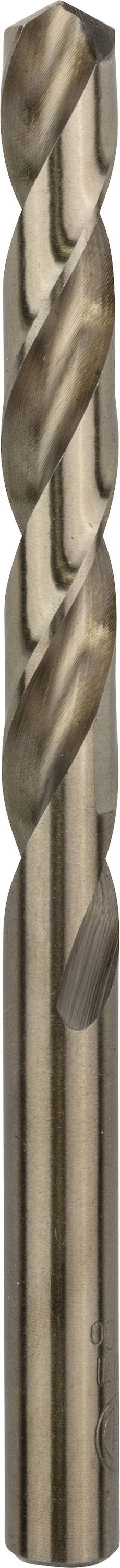 A metal drill bit with a spiral cutting edge, used for drilling into hard materials such as metal or wood.