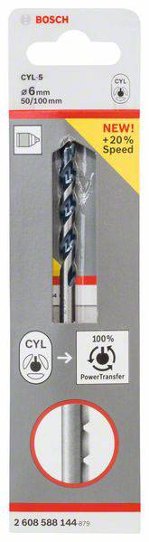 Bosch drill, model CYL-5, 6mm, suitable for masonry and concrete, with 20% faster drilling speed and PowerTransfer.