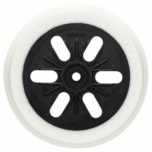 Black wheel with a white rubber rim, showing a spoke structure in the centre.