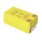 Yellow electrical capacitor with the marking '22 63 V'. Rectangular shape with two terminals on the top surface.
