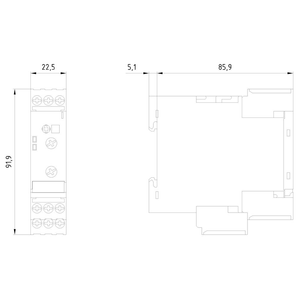 Diagram of technical dimensions of a rectangular product in millimetres: Height 61.6 mm, Width 22.5 mm, Depth 85.9 mm.