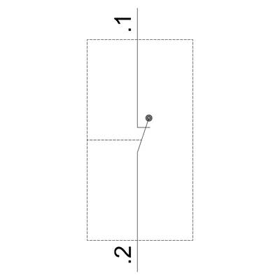 Technical drawing of a rectangular component with a hole and markings '1.' and '2.'.