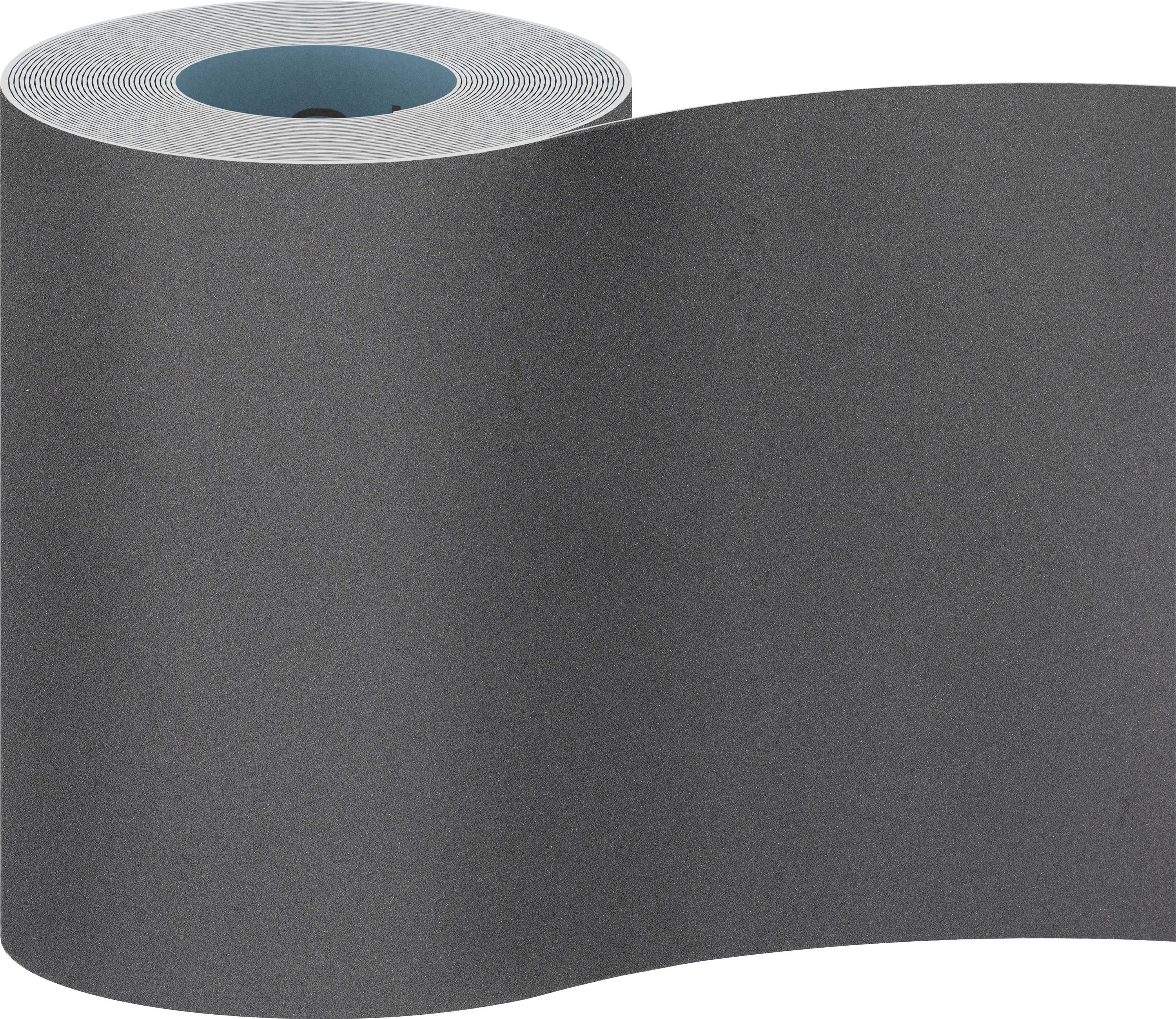 A large roll of sandpaper in dark grey, ready for use in sanding work.