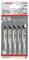 Pack of five Bosch jigsaw blades, model T101B for wood; suitable for fine, clean cuts.