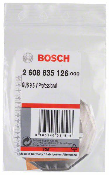 'Bosch' spare parts in plastic bag with barcode, article number '2 608 635 126-000', for 'GUS 9.6 V Professional', 'Made in Germany'.