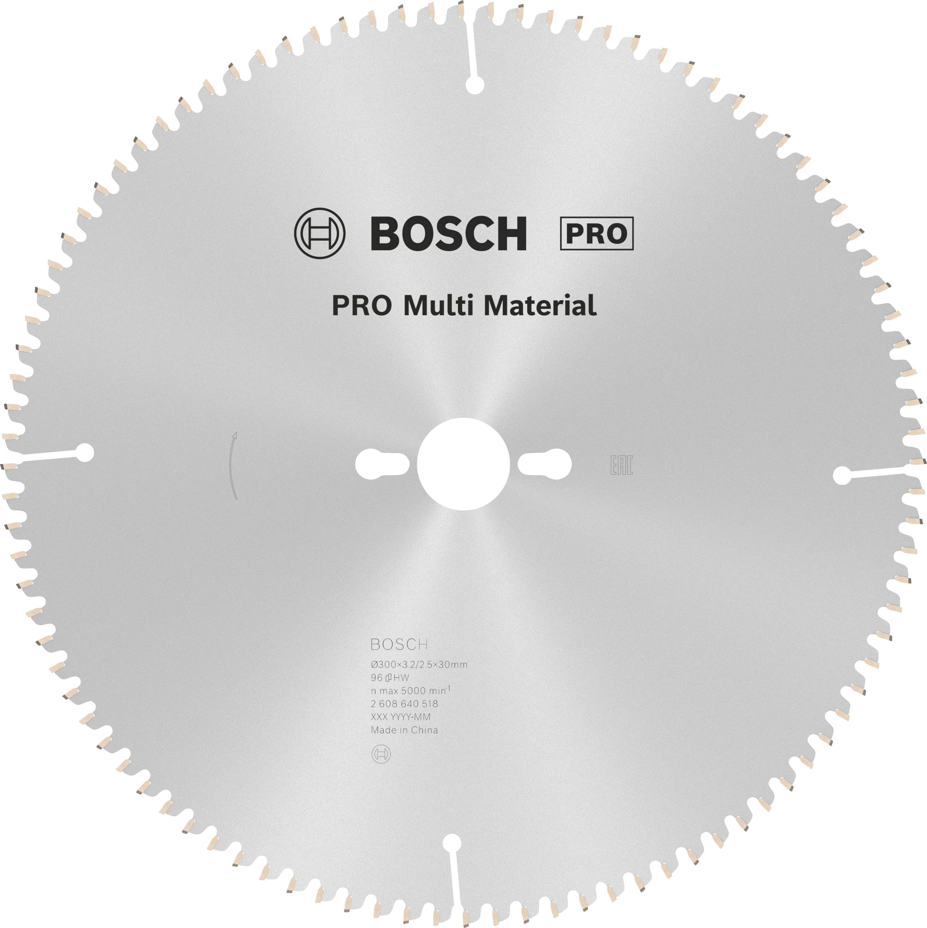 'Saw blade with the inscription: Bosch PRO Multi Material. Suitable for various materials.'