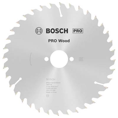 'Saw blade with Bosch logo and text: PRO Wood. Suitable for wood cutting, 210x30mm, 30 teeth, 8000 rpm max, Made in China.'