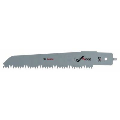 Sabre saw blade 'Bosch top for Wood', suitable for woodworking, with coarse teeth for rapid cutting.
