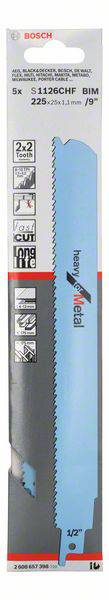 Packaging for a Bosch Reciprocating Saw Blade, Model S 1126 CHF BIM, suitable for wood and metal, length 225 mm, pack of 5.