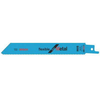A blue metal saw blade with the inscription 'flexible for Metal', 'Bosch', 'S 922 BF', suitable for cutting metal.