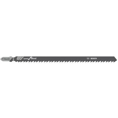 Bosch jigsaw blade for wood, model T744D, with coarse teeth for rapid cutting. Suitable for thick wood and heavy-duty work.