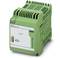 Green, rectangular battery device with white labelling, suitable for 12V outputs. Product by Phoenix Contact.