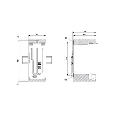 Technical drawing of an electrical component with dimensions: width 85 mm, height 191 mm, depth 113 mm.