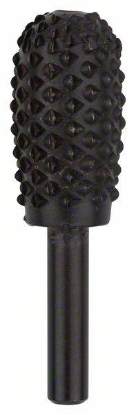 'A cylindrical rotating milling cutter with a rough, serrated surface, suitable for grinding or shaping materials such as wood or metal.'