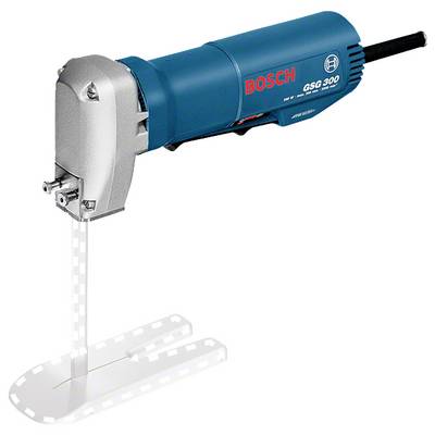 Bosch GSG 300 electric foam cutter with a vertical cutting blade on a white background.