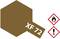 Brown colour surface with the inscription 'XF 72'. Beside it are two hazard symbols: flame and exclamation mark.