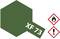 Green colour sample labelled 'XF 73'. Alongside two hazard symbols: flammable substance and general warning sign.