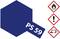 A dark blue hexagon with 'PS 59' and three hazard symbols: flame, exclamation mark, corrosive substances.