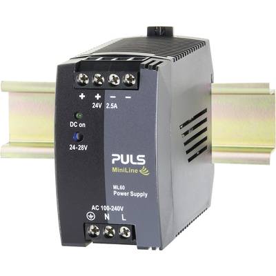   PULS  MiniLine ML60.241  Rail mounted PSU (DIN)    24 V DC  2.5 A  60 W  No. of outputs:1 x    Content 1 pc(s)