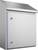 Silver, modern letterbox with a slanted roof and two locks on the front. Ideal for outdoor use.