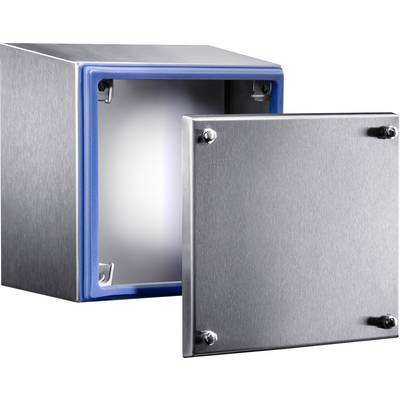 A stainless steel container with an open top and a blue seal, showing an interior view. Suitable for industrial applications and protection of electronic components.