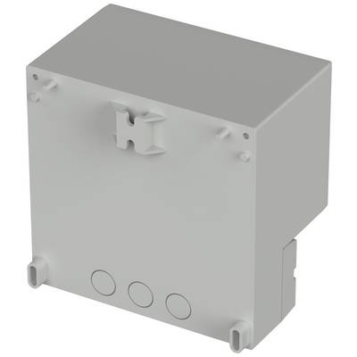 Grey, rectangular plastic housing with multiple mounting points on the top surface and three openings on the front.