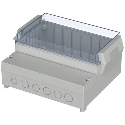 Grey, rectangular housing with multiple round openings on the side and a transparent, removable lid on top.