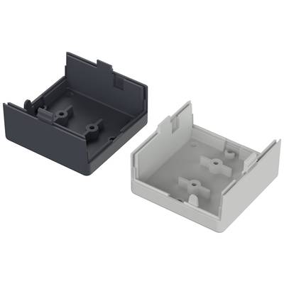 Two rectangular plastic enclosures, one in black and the other in grey, with mounting mechanisms on the underside.