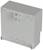 Grey electrical enclosure with a rectangular shape, mounting brackets on the sides and three round openings on one side.