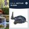 Water pump 'Aqua Active 15,000' by FIAP pictured, next to a garden fountain with flowing water in the background.