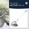 Net with long handle, shown on the left in use by a pond, on the right as a product image.