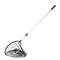 Long landing net with black mesh and silver telescopic handle, suitable for fishing or collecting objects.
