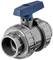 Grey PVC ball valve with blue lever handle, industrial design, suitable for use in water or gas pipelines.