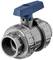 Grey PVC ball valve with blue handle, suitable for pipe connections in water installations.